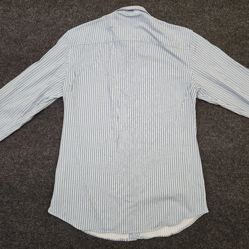 Buttercloth Mens Large Blue White Striped Icy Cotton Regular Fit Button Up Shirt
